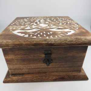 New Age Wood Box Carved Tree of Life