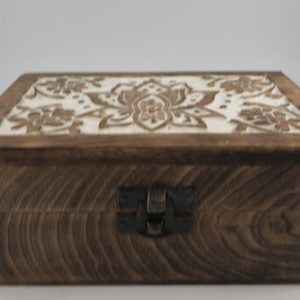 New Age Wood Box Carved Lotus