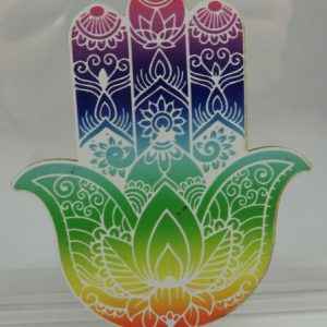 New Age Wood Coaster Hamsa Hand Chakra