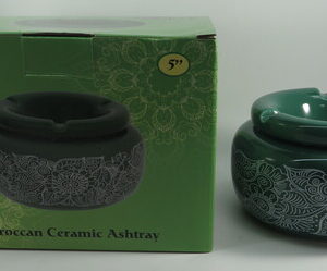 FUJIMA MORACCAN CERAMIC ASHTRAY GREEN PAISLEY A278