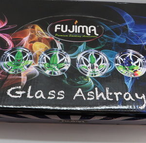 FUJIMA 3.5IN ROUND GLASS ASHTRAY LEAF TOON GA49 BX 6CT