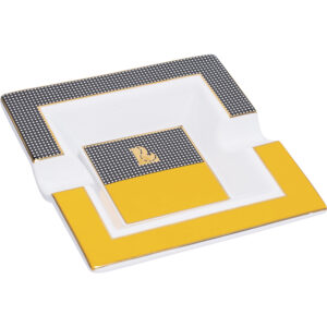 LUCIENNE YELLOW BLACK CHECKER SQUARE ASHTRAY A273