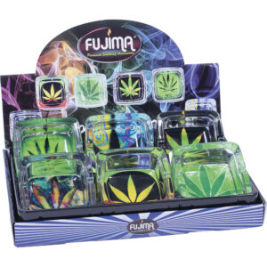 FUJIMA 4.5IN SQ GLASS ASHTRAY LEAVES GA44 BX 6CT
