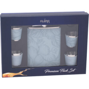 FUJIMA 8OZ GREEN LEATHER STAINLESS FLASK SET SET49