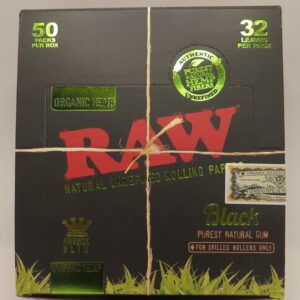 RAW ORGANIC HEMP BLACK PAPERS KING SIZE SLIM 32PK BX 50CT