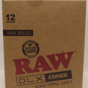 RAW DLX CONES HAND ROLLED GLASS TIPPED BX 12CT