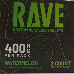RAVE KRATOM NANO TABS WATERMELON 200MG 2PK BX 20CT